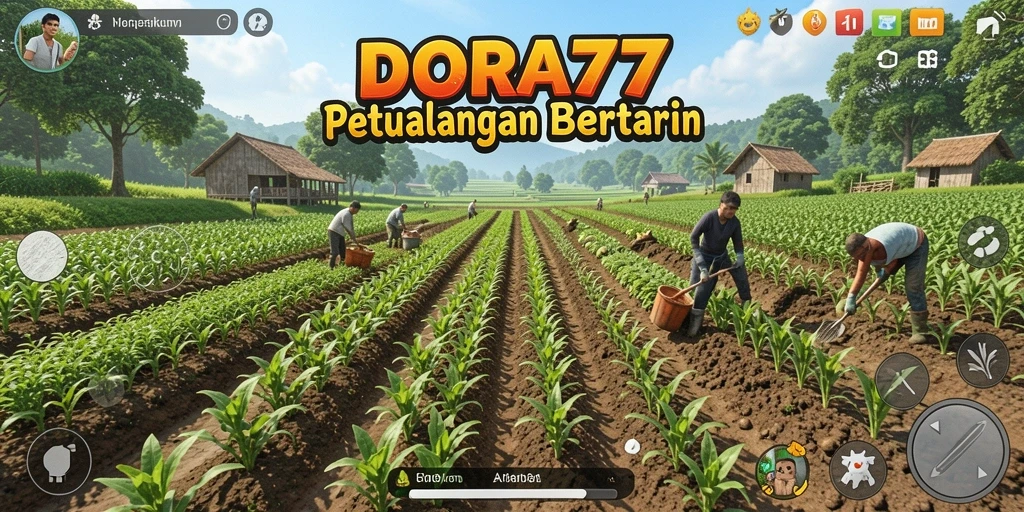 Screenshot gameplay DORA77 dengan aktivitas bertani yang menyenangkan.