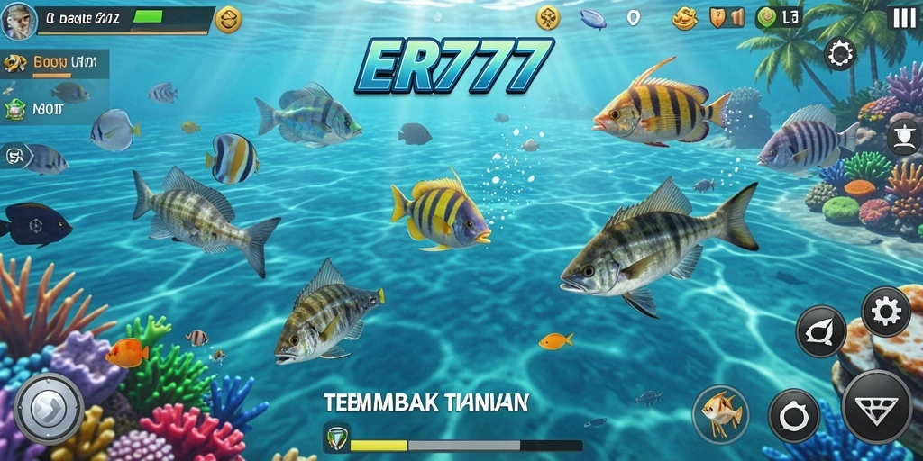 Tampilan screenshot utama ER777 dengan aksi menembak ikan yang seru.