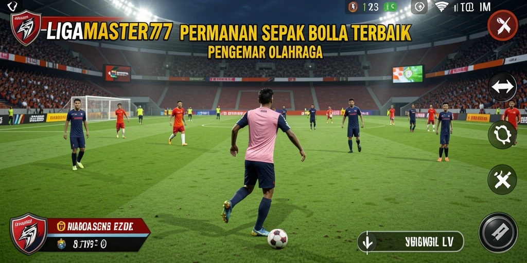 Tampilan menarik dari gameplay <strong>LIGAMASTER77</strong> yang menggambarkan aksi sepak bola.