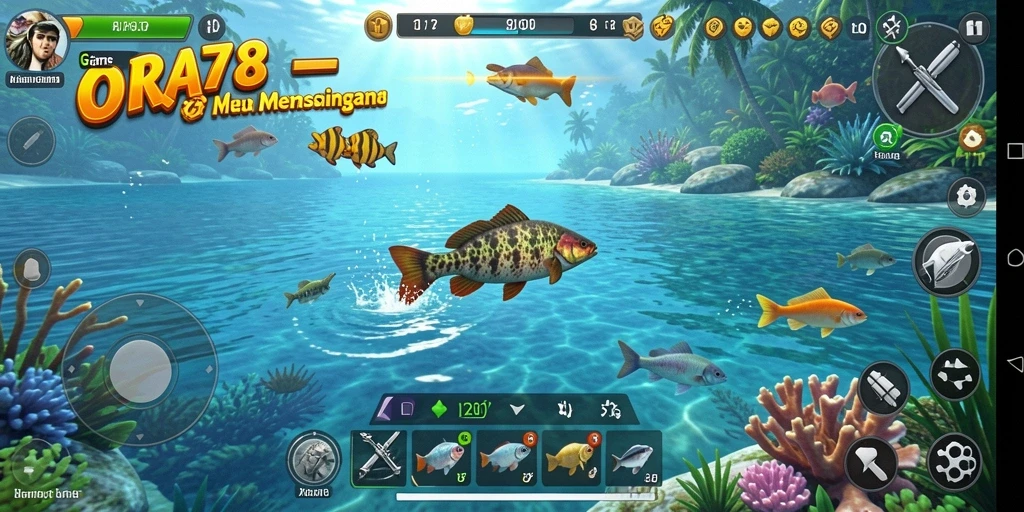 Screenshot gameplay ORA78 menampilkan aksi memancing yang seru dan menantang.