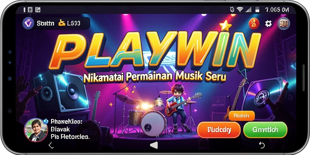 Screenshot utama PLAYWIN menampilkan gameplay seru dengan musik interaktif.