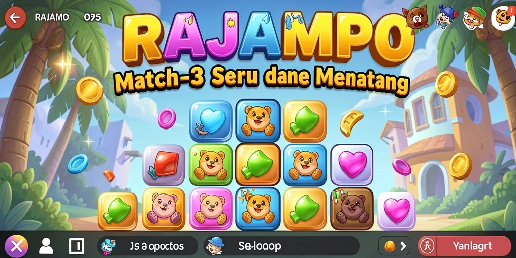 Tampilan gameplay seru dengan berbagai permata berwarna dalam RAJAMPO.