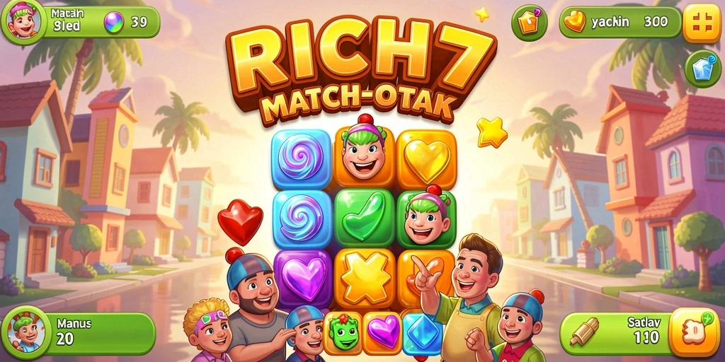 Tampilan gameplay RICH7 dengan kombinasi permata warna-warni.