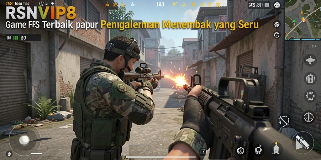 Tampilan gameplay seru dari RSNVIP8 di arena pertempuran FPS.