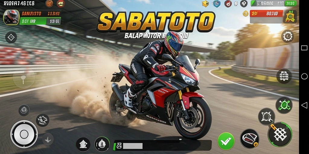 Gameplay balap motor yang seru dan menegangkan.