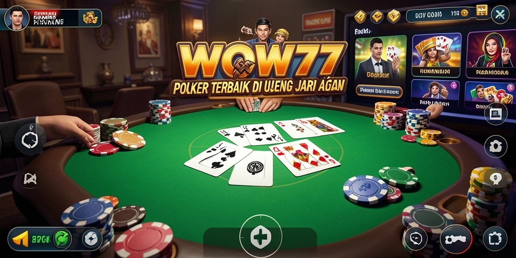 Screenshot permainan WOW77 menampilkan aksi seru di meja Poker.